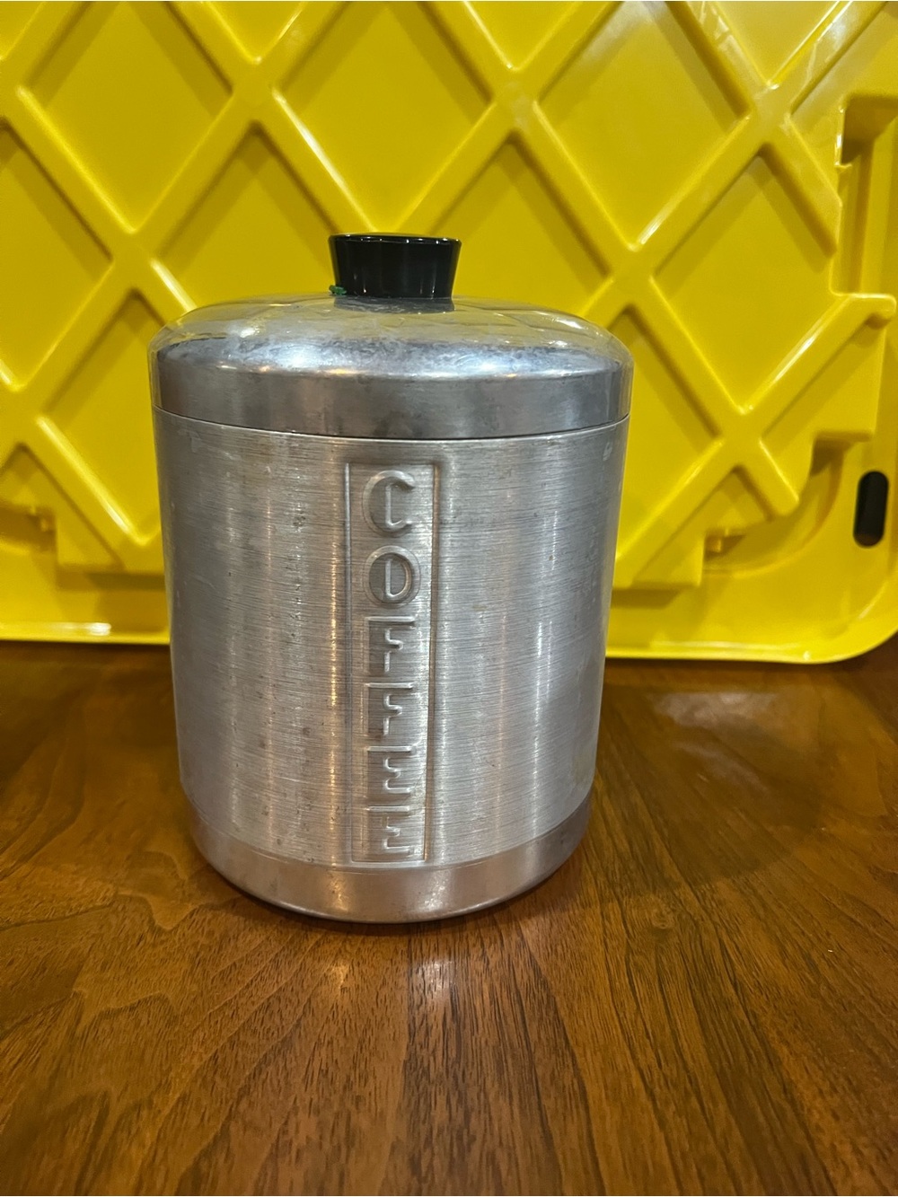 Vintage Aluminum Spun Coffee Canister with Black Knob